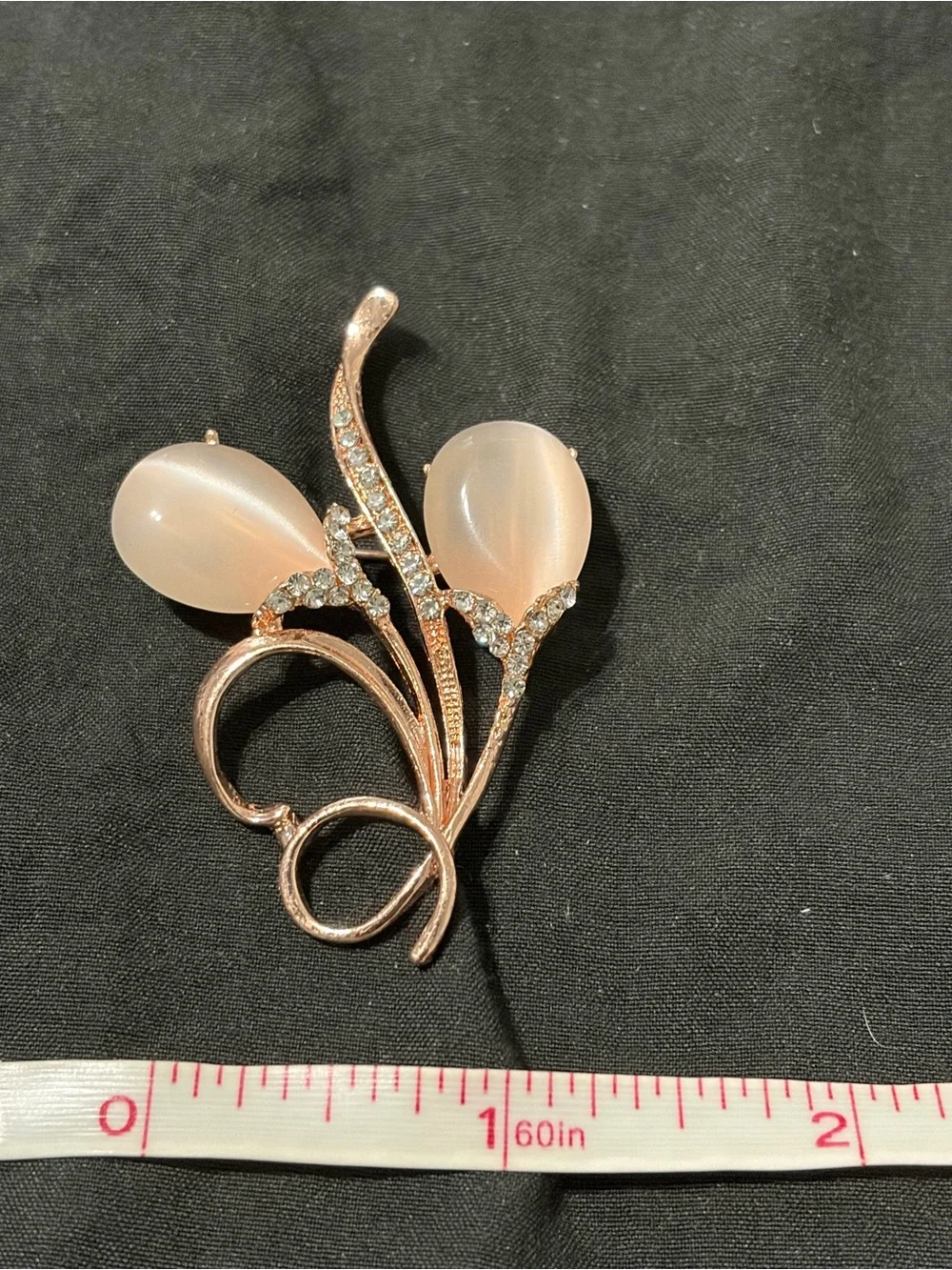 Rose Gold Floral Teardrop Brooch with Champagne Pearlescent Cabochons